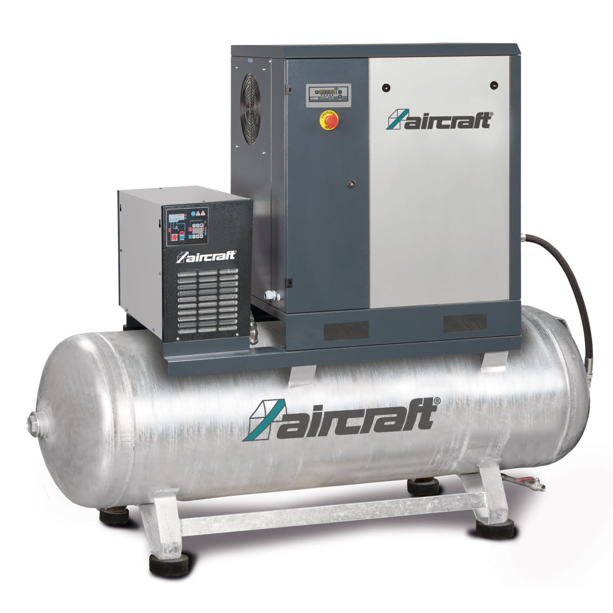 Aircraft_Schraubenkompressor-mit-Rippenbandriemenantrieb-auf-Behaelter-mit-angebautem-Kaeltetrockner_11-08-500-K-5 Aircraft Schraubenkompressor mit Rippenbandriemenantrieb auf Behälter mit angebautem Kältetrockner A-PLUS 16-08-500 K – Bild 1