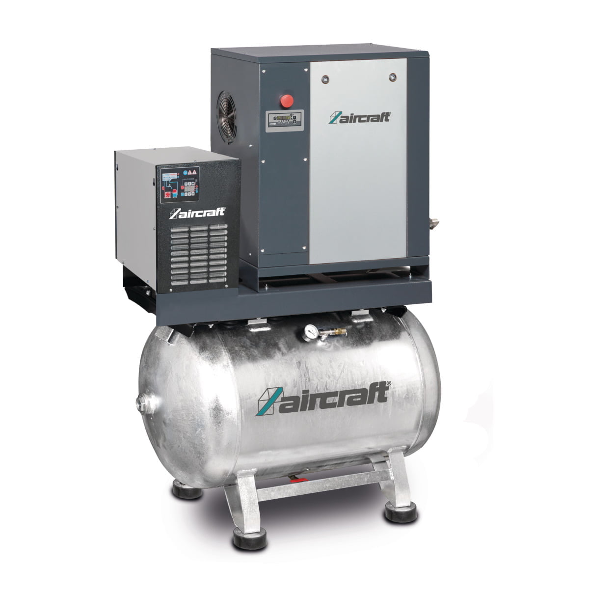 Aircraft_Schraubenkompressor-mit-Rippenbandriemenantrieb-auf-Behaelter-mit-angebautem-Kaeltetrockner_5.5-08-270-K-5 Aircraft Schraubenkompressor mit Rippenbandriemenantrieb auf Behälter mit angebautem Kältetrockner A-MICRO 5.5-10-270 K – Bild 1
