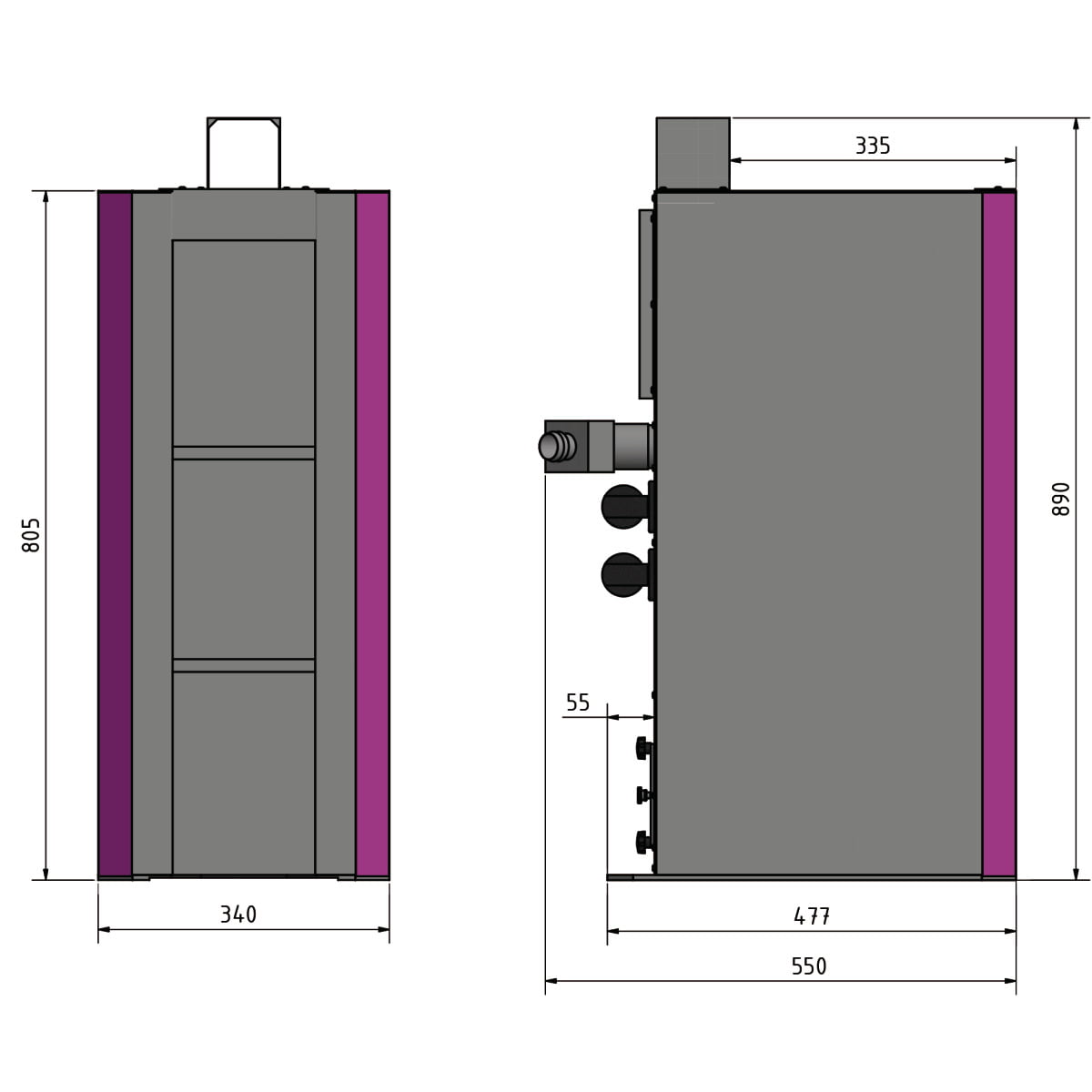 GU1_Abmessungen Optimum Maschinenunterbau mit Absaugung  GU 1 (230 V) – Bild 4