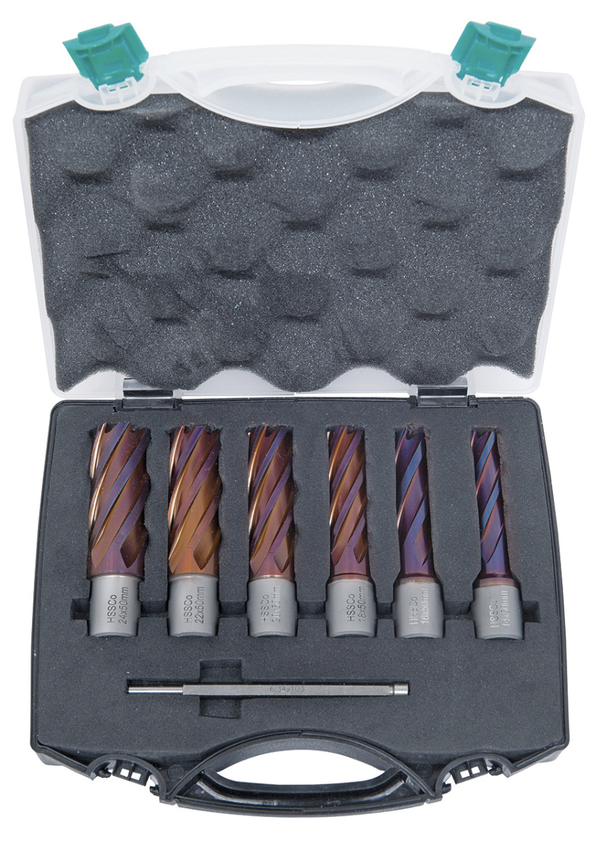 41-11044_1.jpg Bernardo HSSCO5-Kernbohrer-Set CDL, nACO-beschichtet, 14 - 24 mm, Bohrtiefe 50 mm -1