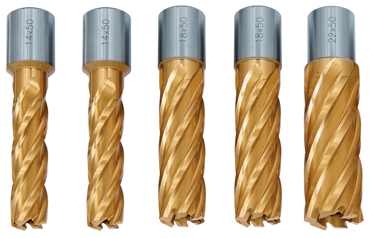41-11050_1.jpg Bernardo HSS-Kernbohrer CDL, TiN-beschichtet, 14/18/22 mm, Bohrtiefe 50 mm, 5 tlg. -1