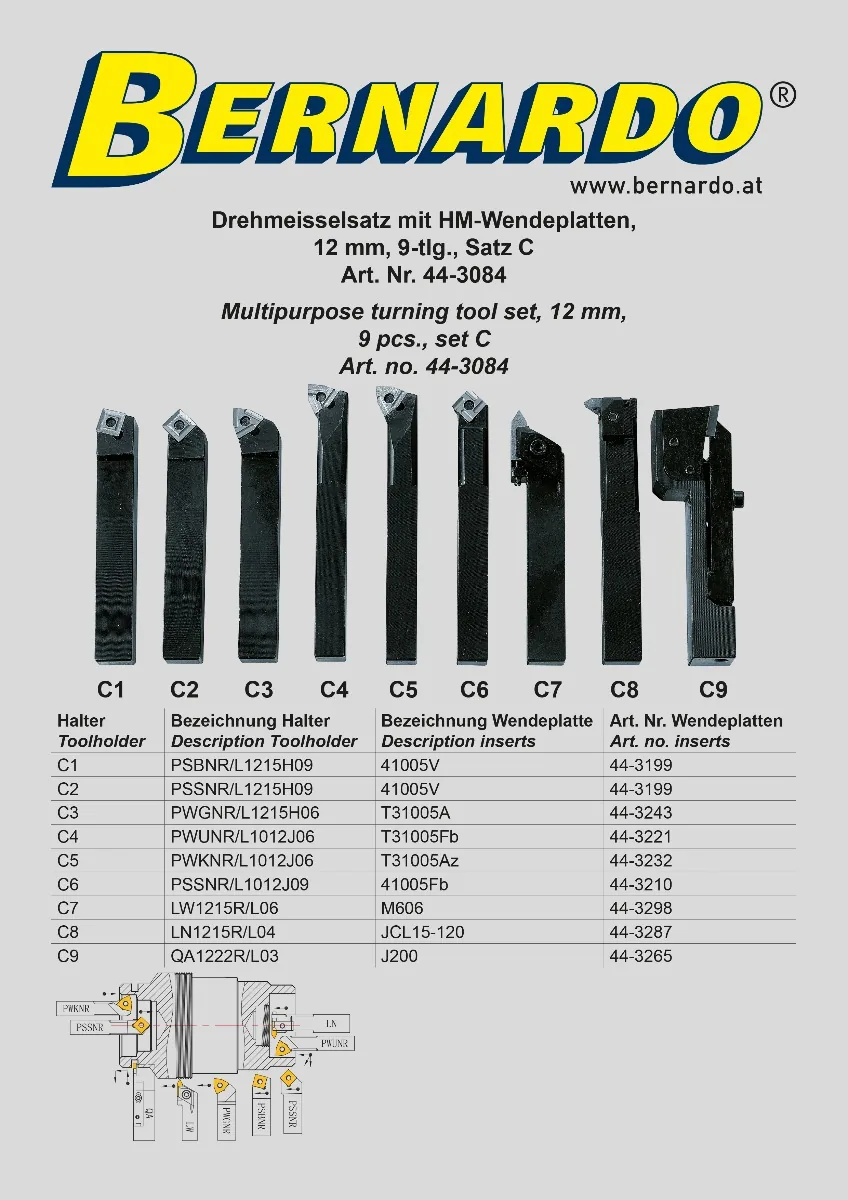Bernardo Drehmeißelsatz mit HM-Wendeplatten, 12 mm, Satz C -3