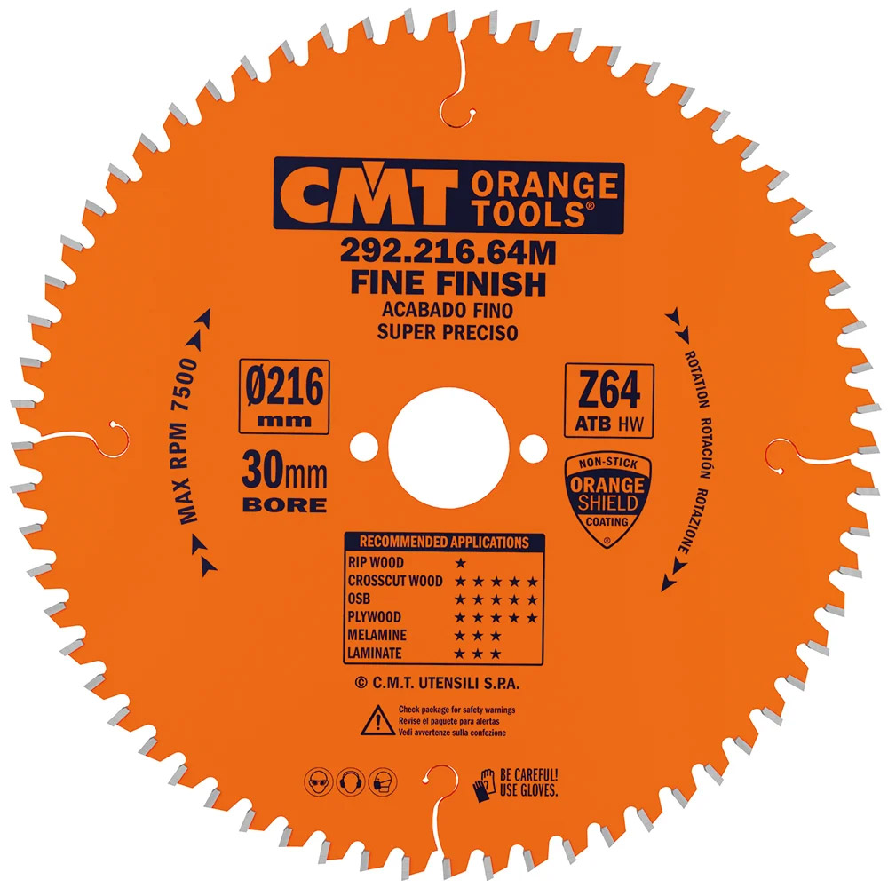 CMT Orange Kreissägeblätter für Querschnitte, für Handkreissägen - D216x2,8 d30 Z64 HW -5°Neg-1 CMT Orange Kreissägeblätter für Querschnitte, für Handkreissägen - D216x2,8 d30 Z64 HW -5°Neg -1
