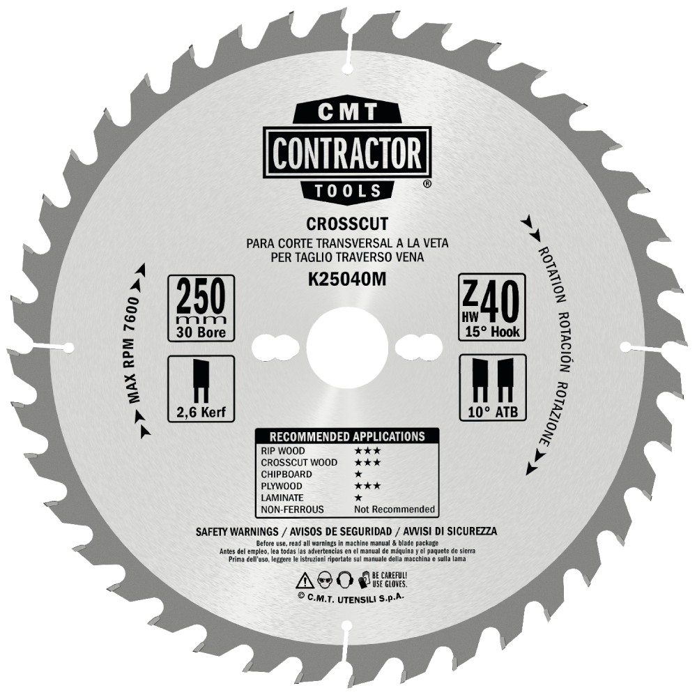 CMT Contractor Kreissägeblätter, Masterpack - D250x2,6 d30 Z40 HW, 5 St.-1 CMT Contractor Kreissägeblätter, Masterpack - D250x2,6 d30 Z40 HW, 5 St. -1