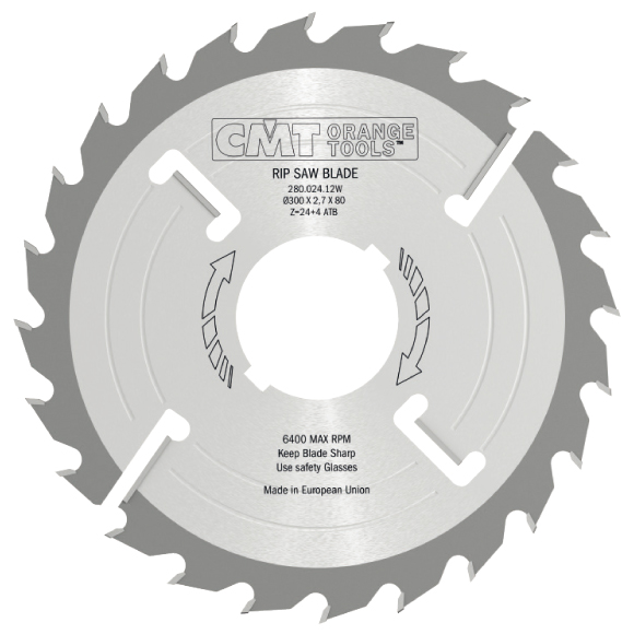 CMT Industrial Vielblatt-Kreissägeblatt mit Räumscheiden, dünn - D300x2,7 d80 Z24+4 MEC HW -1