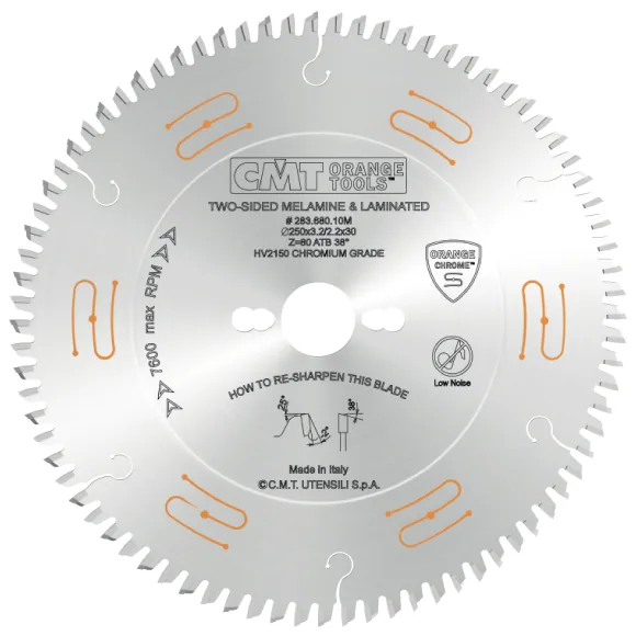 CMT CHROME C283 Industrielle geräuschgedämpfte Kreissägeblätter aus Chrom für Melamin und Laminat - D250x3,2 d30 Z80 HW -1