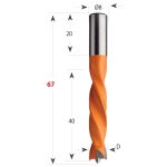 CMT 307 Dübelbohrer S8 L67 HW - D9x40 S=8x20 L67 RH -2