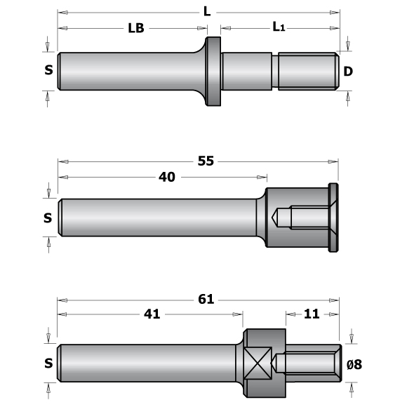 CMT C924 Aufnahmedorne für Schlitzfräser 822 - S=12, D=M8, L1=29,75 -1