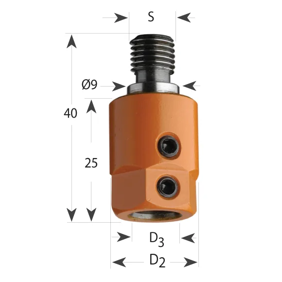 Klemmhülse 358 mit walzenförmiger Stoßfläche d9, M8 - für Bohrer S10, D19,5x25x40 M8 L -2