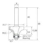 M138 Abrundfräser - R9,5 D31,7x15,88 L68 S=8 HW -6
