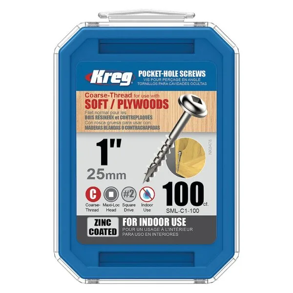 Kreg Verzinkt Maxi-Loc Pocket-Hole Schrauben - 25 mm, grobgewinde, 100 Stück -1