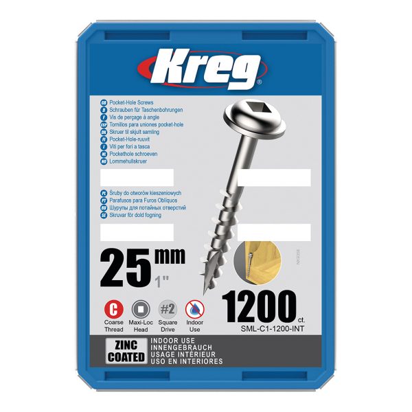 Kreg Verzinkt Maxi-Loc Pocket-Hole Schrauben - 25 mm, grobgewinde, 1200 Stück -1