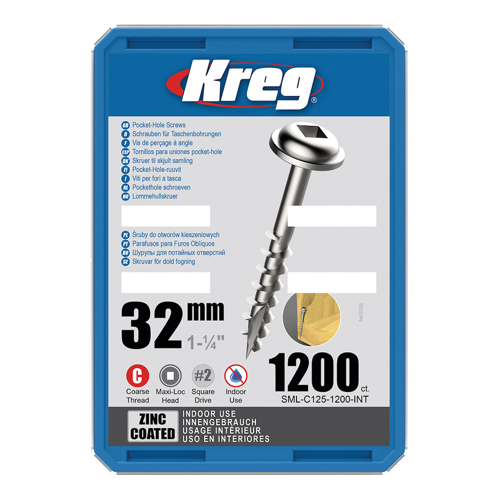 Kreg Verzinkt Maxi-Loc Pocket-Hole Schrauben - 32 mm, grobgewinde, 1200 Stück-1 Kreg Verzinkt Maxi-Loc Pocket-Hole Schrauben - 32 mm, grobgewinde, 1200 Stück -1