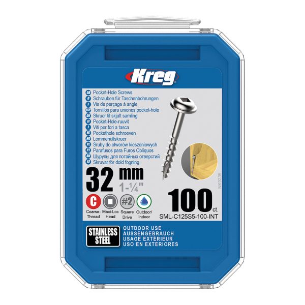 Kreg Edelstahl Maxi-Loc Pocket-Hole Schrauben - 32 mm, grobgewinde, 100 Stück -1
