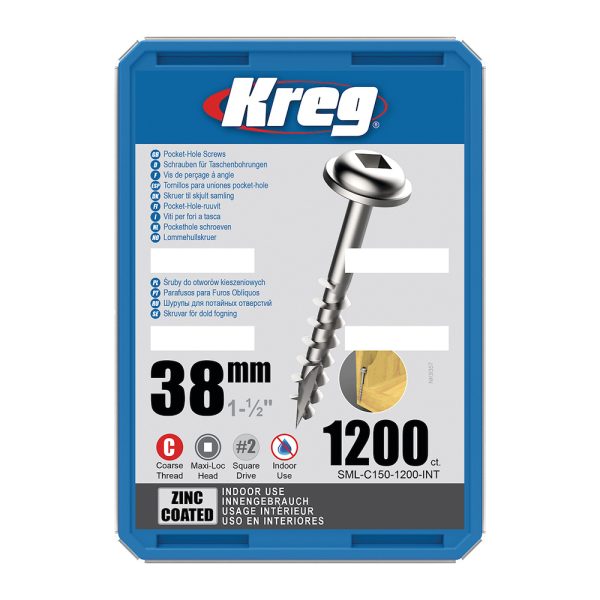 Kreg Verzinkt Maxi-Loc Pocket-Hole Schrauben - 38 mm, grobgewinde, 1200 Stück -1