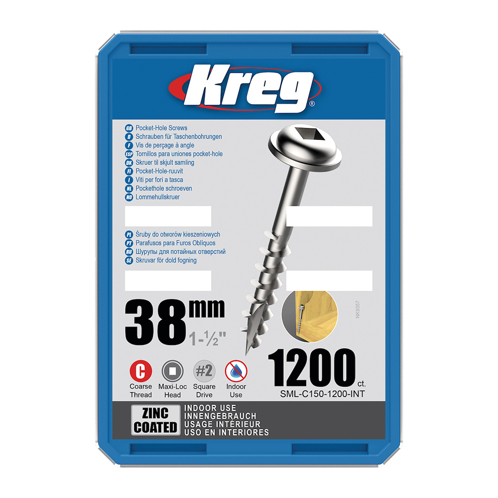 Kreg Verzinkt Maxi-Loc Pocket-Hole Schrauben - 38 mm, grobgewinde, 1200 Stück-1 Kreg Verzinkt Maxi-Loc Pocket-Hole Schrauben - 38 mm, grobgewinde, 1200 Stück -1