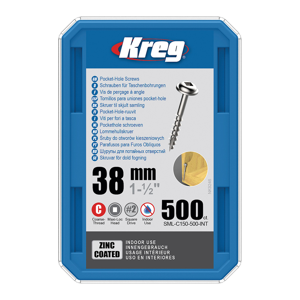 Kreg Verzinkt Maxi-Loc Pocket-Hole Schrauben - 38 mm, grobgewinde, 500 Stück-1 Kreg Verzinkt Maxi-Loc Pocket-Hole Schrauben - 38 mm, grobgewinde, 500 Stück -1