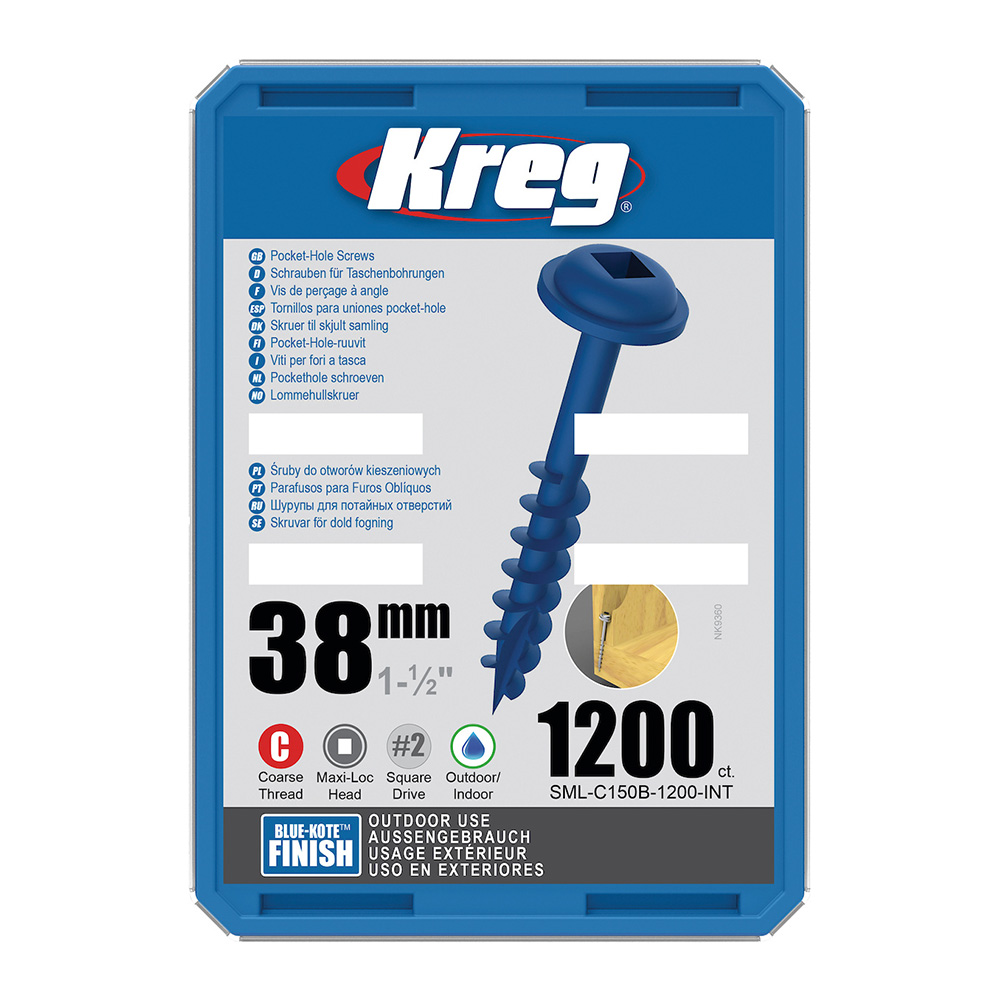 Kreg Blue-kote Maxi-Loc Pocket-Hole Schrauben - 38 mm, grobgewinde, 1200 Stück-1 Kreg Blue-kote Maxi-Loc Pocket-Hole Schrauben - 38 mm, grobgewinde, 1200 Stück -1
