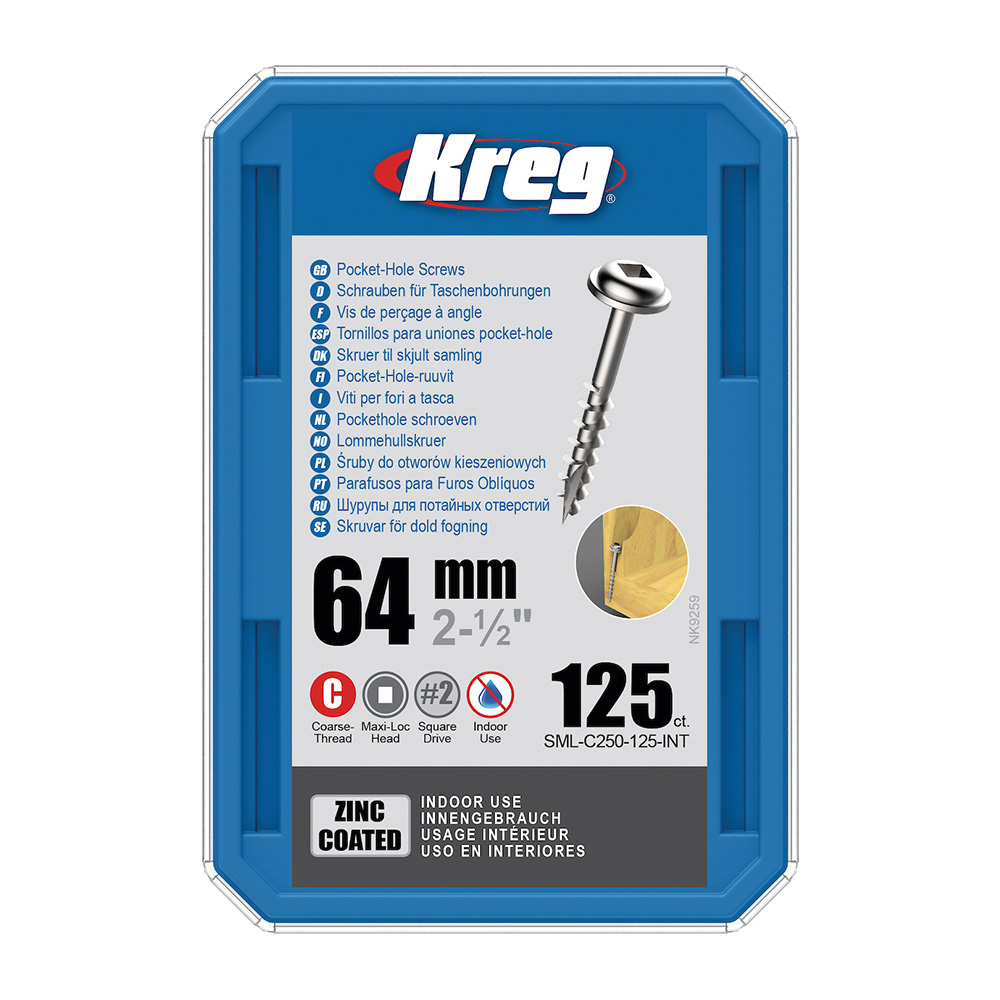Kreg Verzinkt Maxi-Loc Pocket-Hole Schrauben - 64 mm, grobgewinde, 125 Stück-1 Kreg Verzinkt Maxi-Loc Pocket-Hole Schrauben - 64 mm, grobgewinde, 125 Stück -1