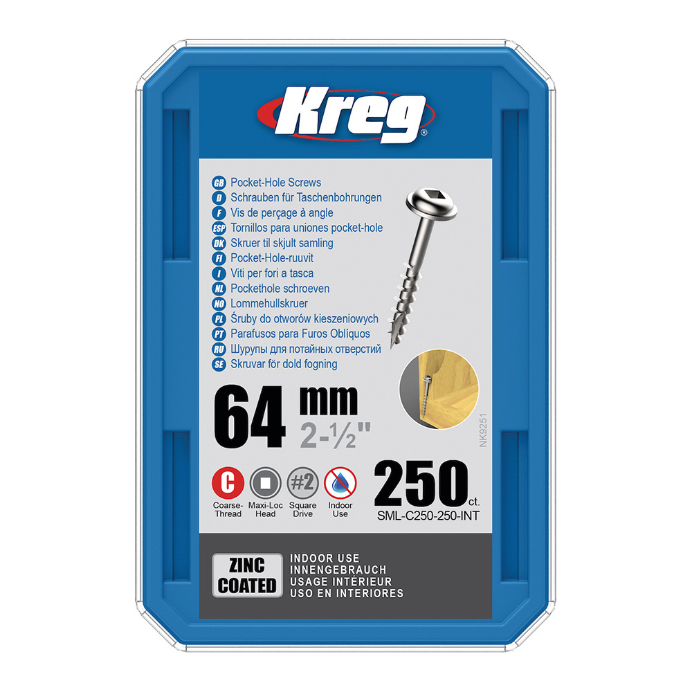 Kreg Verzinkt Maxi-Loc Pocket-Hole Schrauben - 64 mm, grobgewinde, 250 Stück-1 Kreg Verzinkt Maxi-Loc Pocket-Hole Schrauben - 64 mm, grobgewinde, 250 Stück -1