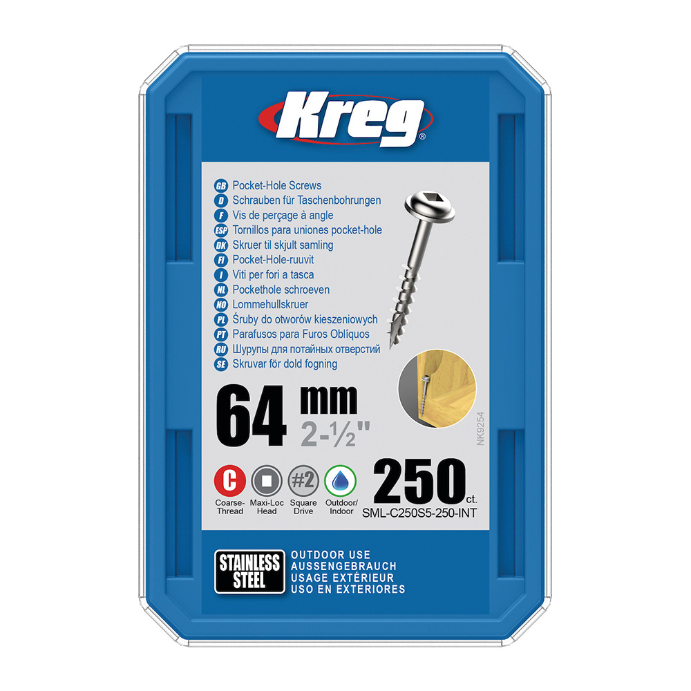 Kreg Edelstahl Maxi-Loc Pocket-Hole Schrauben - 64 mm, grobgewinde, 250 Stück-1 Kreg Edelstahl Maxi-Loc Pocket-Hole Schrauben - 64 mm, grobgewinde, 250 Stück -1