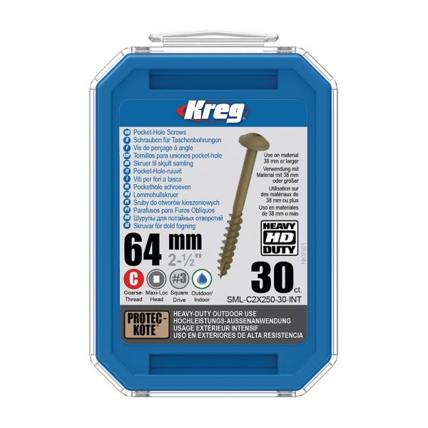 Kreg Protec-Kote Maxi-Loc HD Pocket-Hole Schrauben - 64 mm, grobgewinde, 30 Stück -1