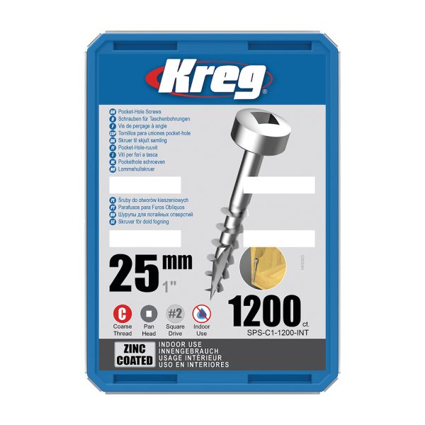 Kreg Verzinkt Flachkopf Pocket-Hole Schrauben - 25 mm, grobgewinde, 1200 Stück -1