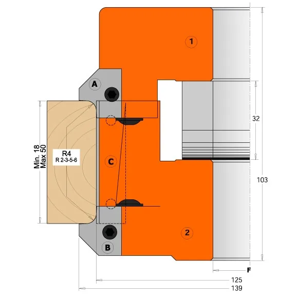 CMT Messer für C694005 - Messerpaar R5+45° prof.A5 obere -1