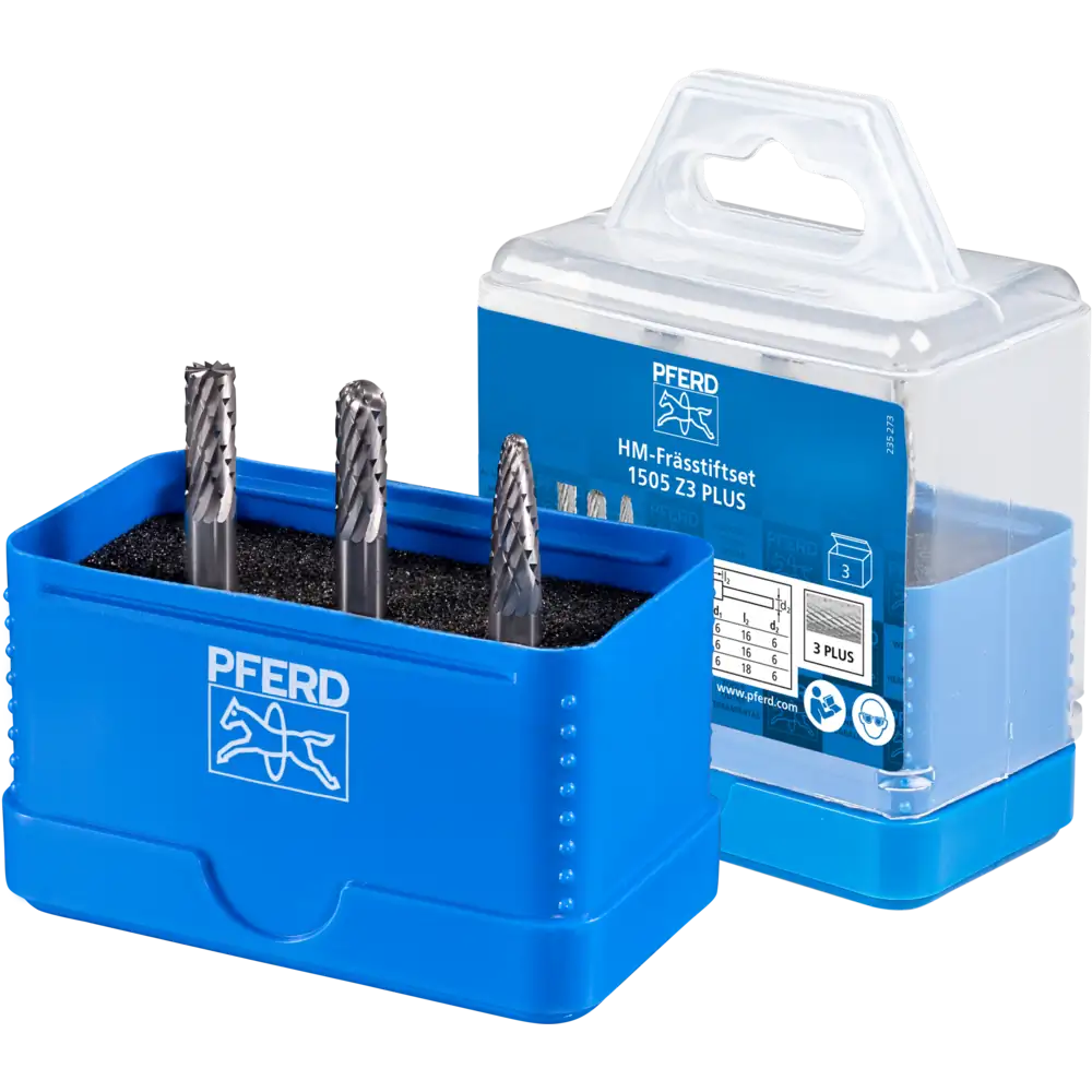 Pferd Tools PFERD TOOLS Hartmetall Frässtift Set 1505 Zahnung 3 PLUS 3-tlg. Ø 6mm Schaft-Ø 6mm universal mittel kreuzverzahnt-1 Product picture Primär-Darstellung