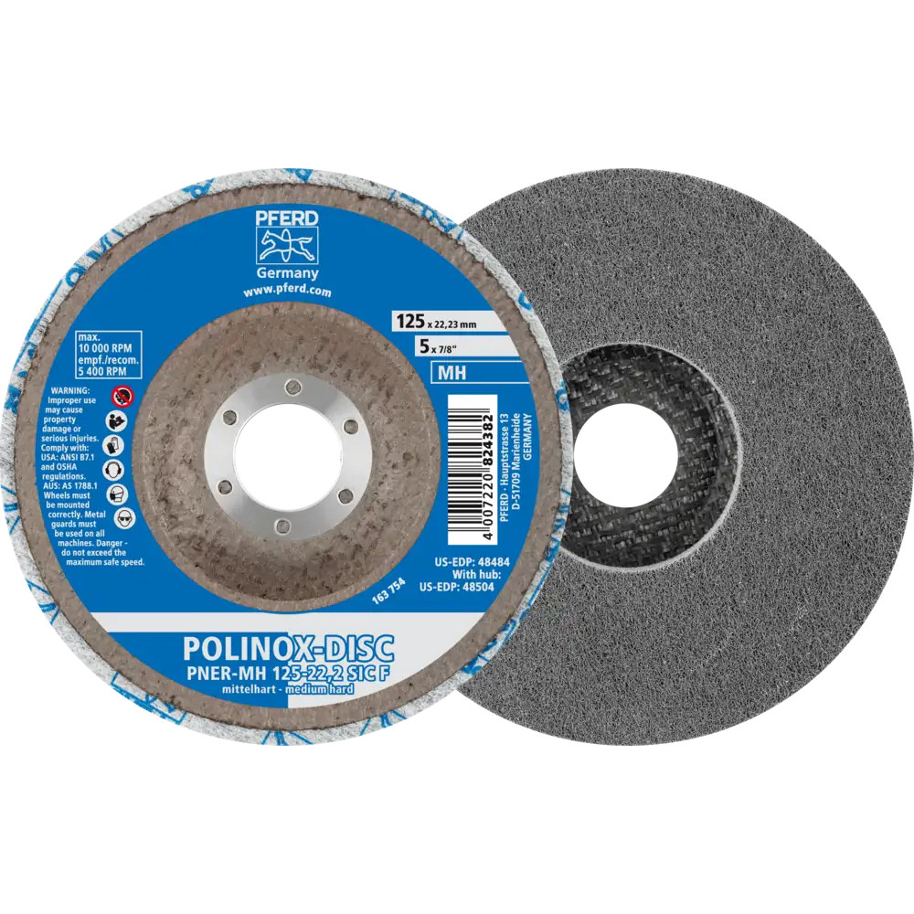 Pferd Tools PFERD TOOLS POLINOX verpresste Vlies-Disc PNER Ø 125 mm Bohrung-Ø 22,23 mm Mittehart SIC Fein für Finish-1 Product picture Primär-Darstellung