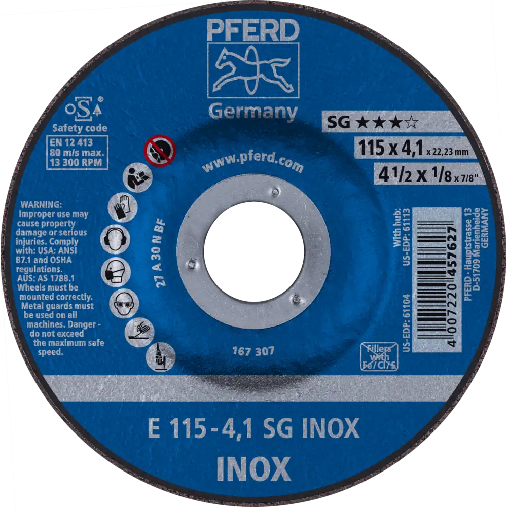 Pferd Tools PFERD TOOLS Schruppscheibe E 115x4,1x22,23 mm Leistungslinie SG INOX für Edelstahl-1 Product picture Primär-Darstellung