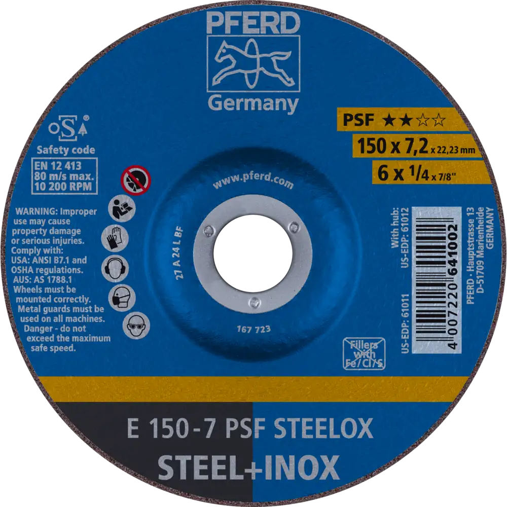 Pferd Tools PFERD TOOLS Schruppscheibe E 150x7,2x22,23 mm Universallinie PSF STEELOX für Stahl/Edelstahl-1 Product picture Primär-Darstellung