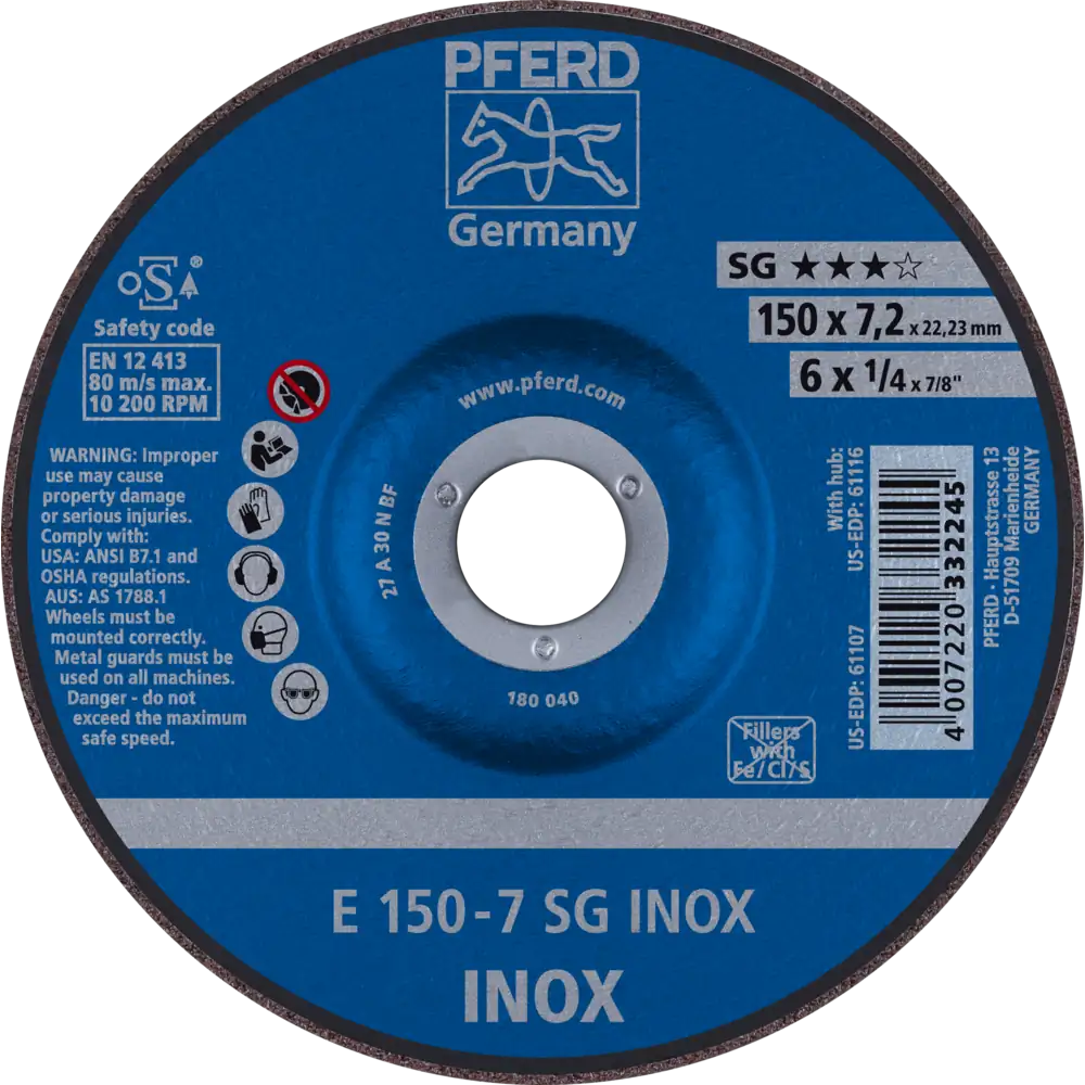 Pferd Tools PFERD TOOLS Schruppscheibe E 150x7,2x22,23 mm Leistungslinie SG INOX für Edelstahl-1 Product picture Primär-Darstellung