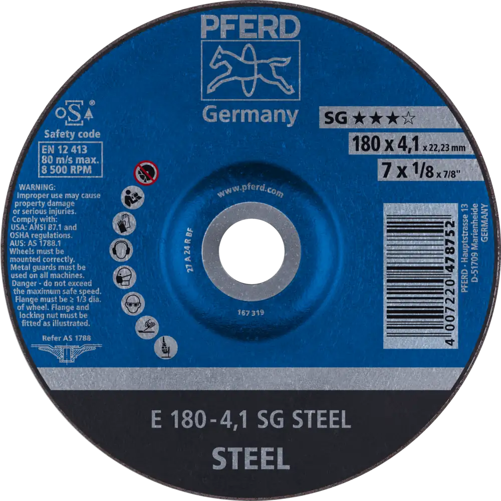Pferd Tools PFERD TOOLS Schruppscheibe E 180x4,1x22,23 mm Leistungslinie SG STEEL für Stahl-1 Product picture Primär-Darstellung