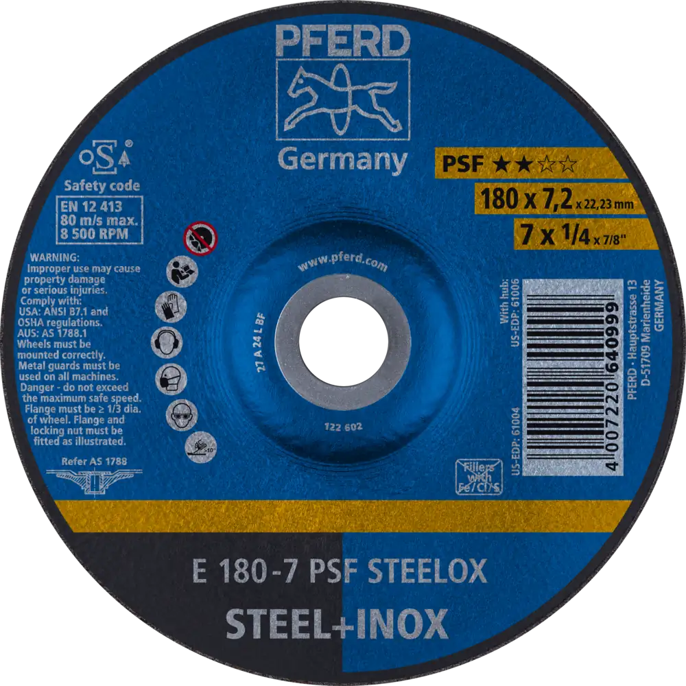 Pferd Tools PFERD TOOLS Schruppscheibe E 180x7,2x22,23 mm Universallinie PSF STEELOX für Stahl/Edelstahl-1 Product picture Primär-Darstellung