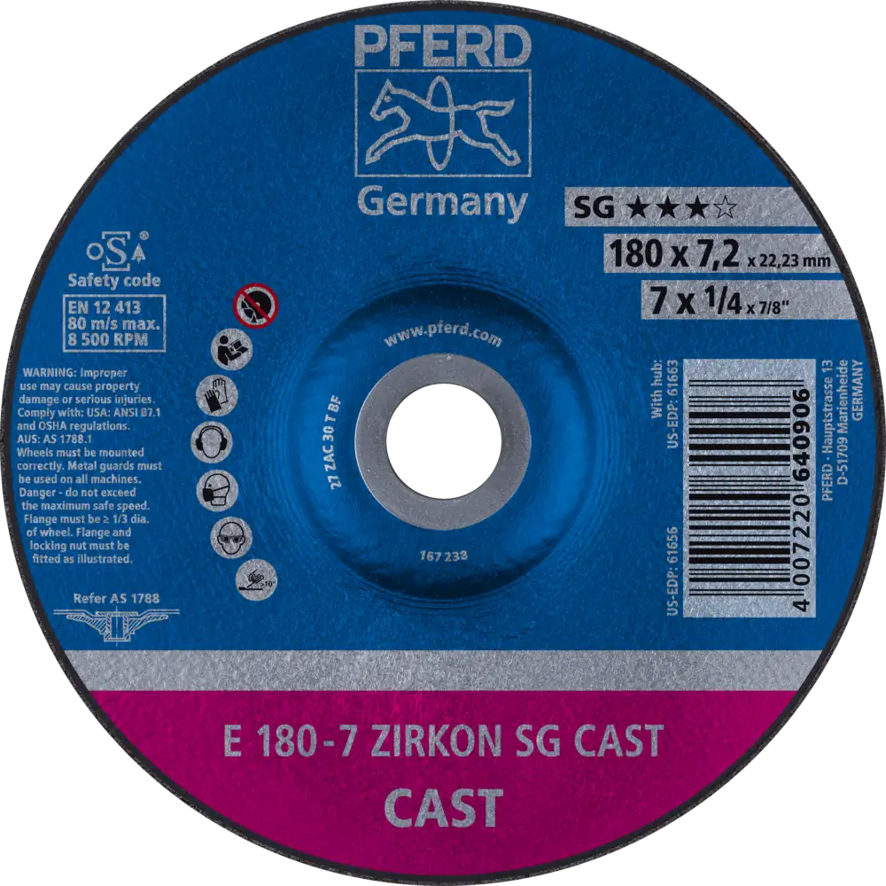 Pferd Tools PFERD TOOLS Schruppscheibe E 180x7,2x22,23 mm ZIRKON Speziallinie SGP CAST für Guss-1 Product picture Primär-Darstellung