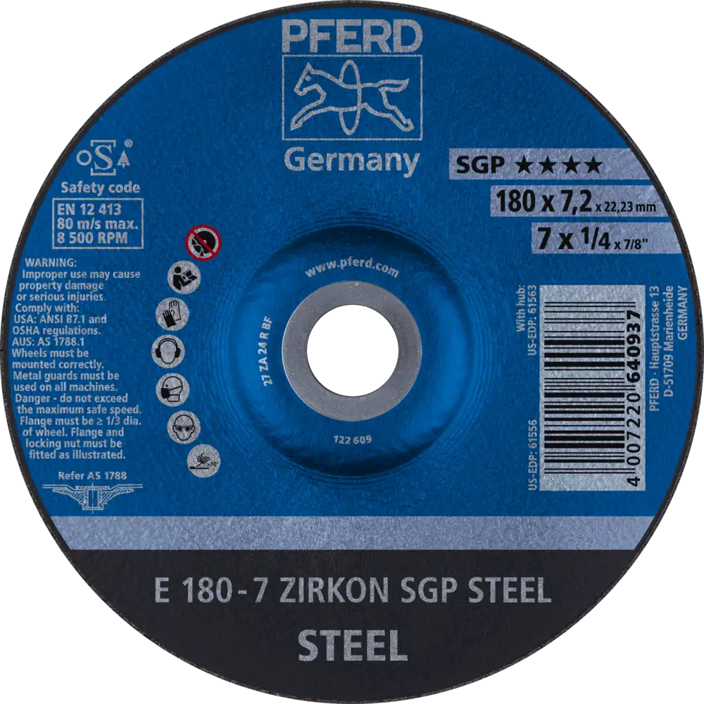 Pferd Tools PFERD TOOLS Schruppscheibe E 180x7,2x22,23 mm ZIRKON Speziallinie SGP STEEL für Stahl-1 Product picture Primär-Darstellung