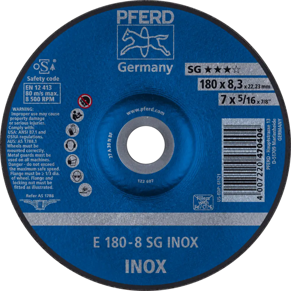 Pferd Tools PFERD TOOLS Schruppscheibe E 180x8,3x22,23 mm Leistungslinie SG INOX für Edelstahl-1 Product picture Primär-Darstellung