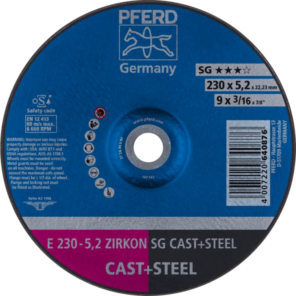 Pferd Tools PFERD TOOLS Schruppscheibe E 230x5,2x22,23 mm ZIRKON Leistungslinie SG CAST+STEEL für Guss/Stahl-1 Product picture Primär-Darstellung