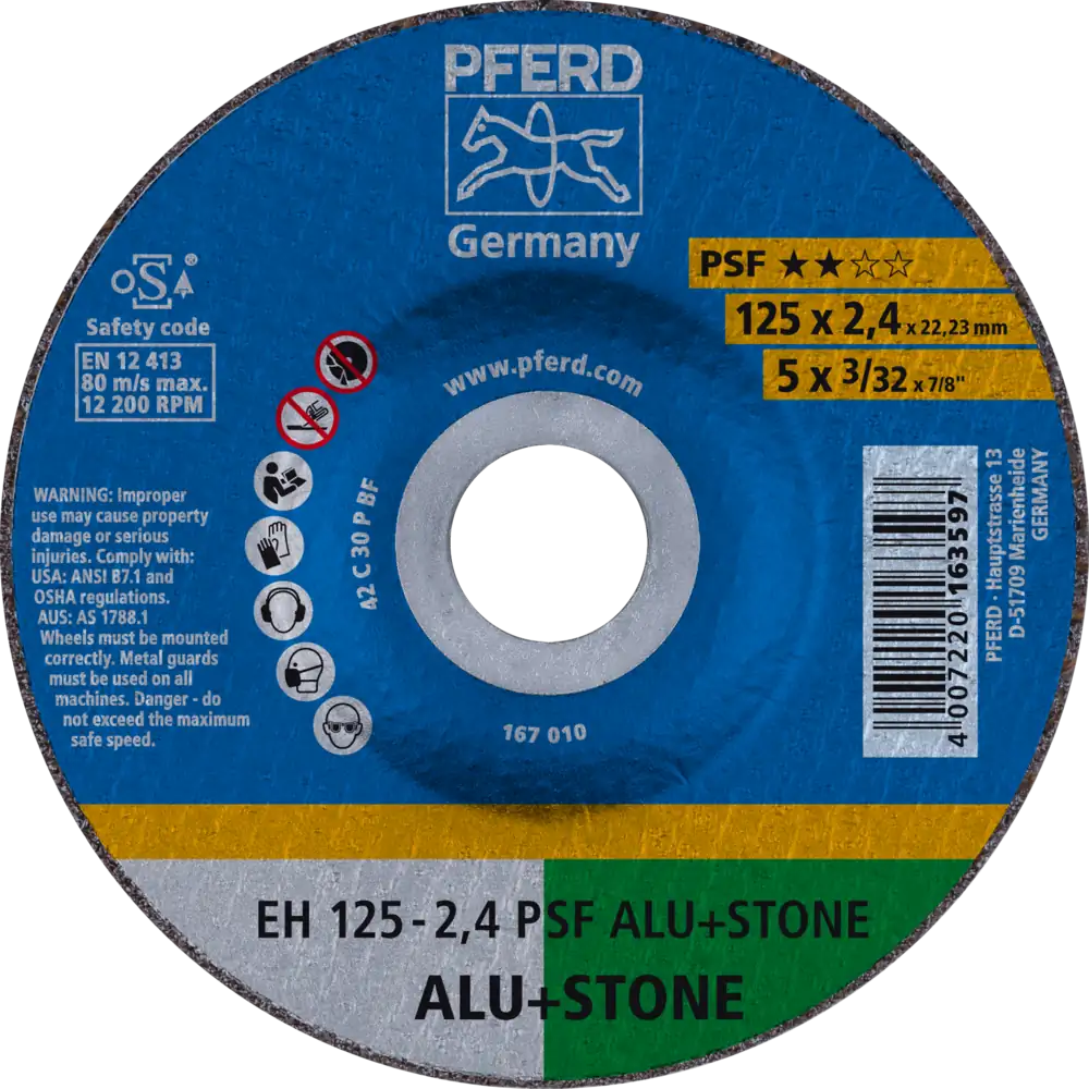 Pferd Tools PFERD TOOLS Trennscheibe EH 125x2,4x22,23 mm gekröpft Uni.-Linie PSF ALU+STONE für Alu/NE-Met./Stein-1 Product picture Primär-Darstellung