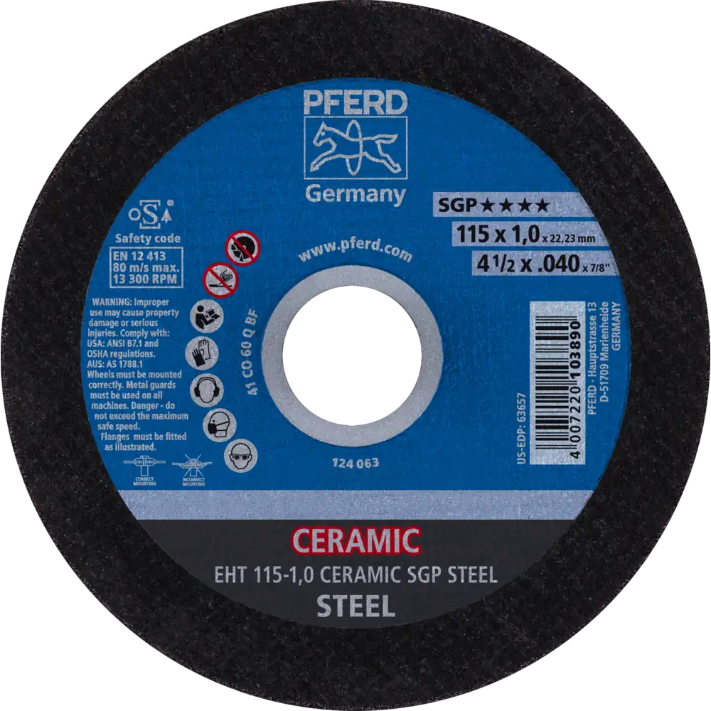 Pferd Tools PFERD TOOLS Trennscheibe EHT 115x1,0x22,23 mm gerade CERAMIC Speziallinie SGP STEEL für Stahl-1 Product picture Primär-Darstellung