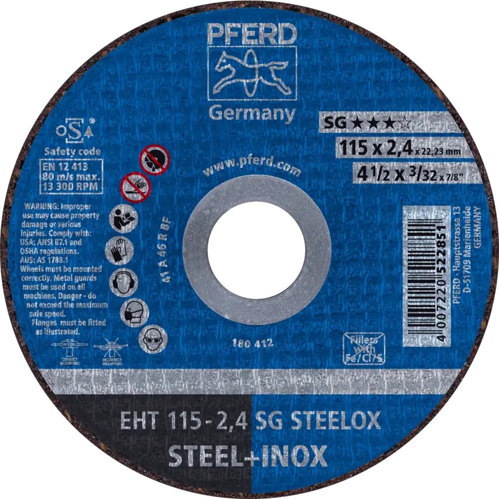 Pferd Tools PFERD TOOLS Trennscheibe EHT 115x2,4x22,23 mm gerade Leistungslinie SG STEELOX für Stahl/Edelstahl-1 Product picture Primär-Darstellung