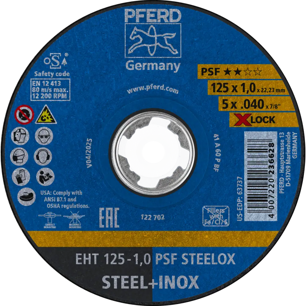 Pferd Tools PFERD TOOLS Trennscheibe EHT 125x1,0mm X-LOCK gerade Universallinie PSF STEELOX für Stahl/Edelstahl-1 Product picture Primär-Darstellung