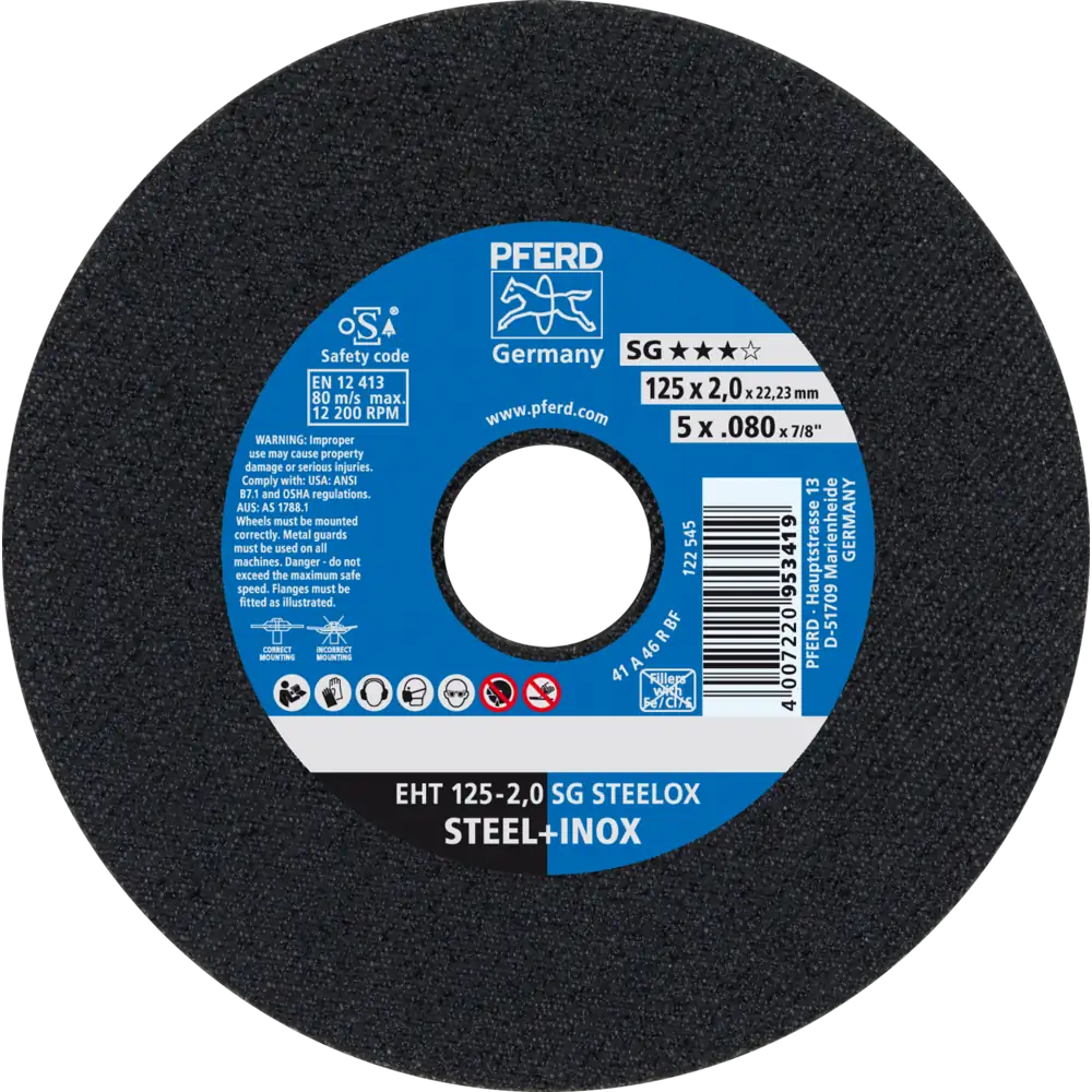 Pferd Tools PFERD TOOLS Trennscheibe EHT 125x2,0x22,23 mm gerade Leistungslinie SG STEELOX für Stahl/Edelstahl-1 Product picture Primär-Darstellung