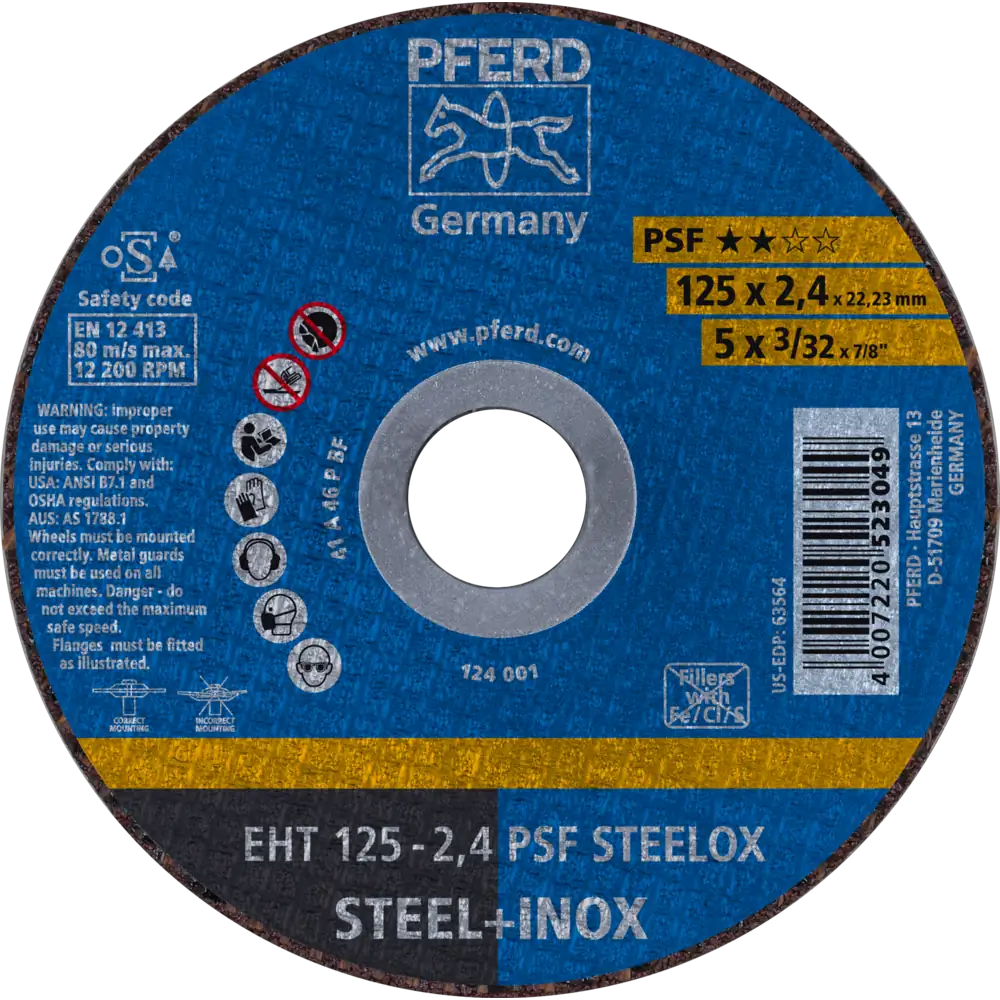 Pferd Tools PFERD TOOLS Trennscheibe EHT 125x2,4x22,23 mm gerade Universallinie PSF STEELOX für Stahl/Edelstahl-1 Product picture Primär-Darstellung