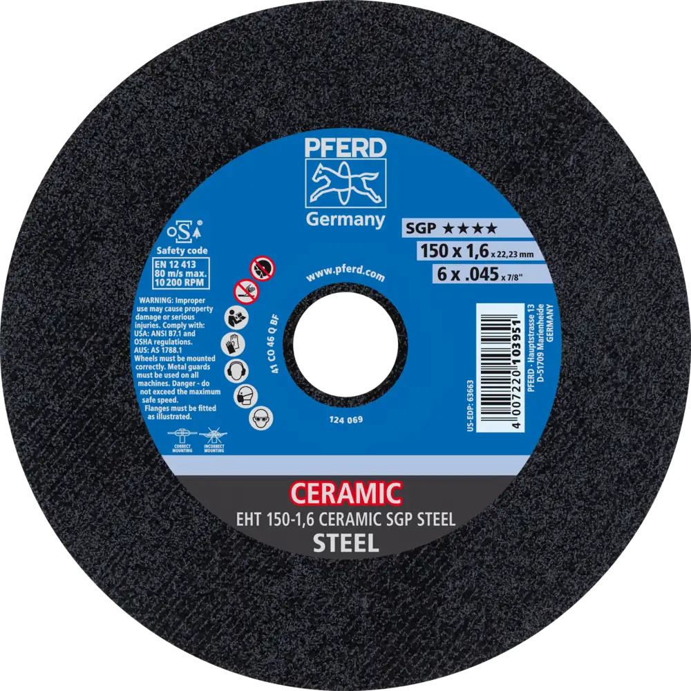 Pferd Tools PFERD TOOLS Trennscheibe EHT 150x1,6x22,23 mm gerade CERAMIC Speziallinie SGP STEEL für Stahl-1 Product picture Primär-Darstellung