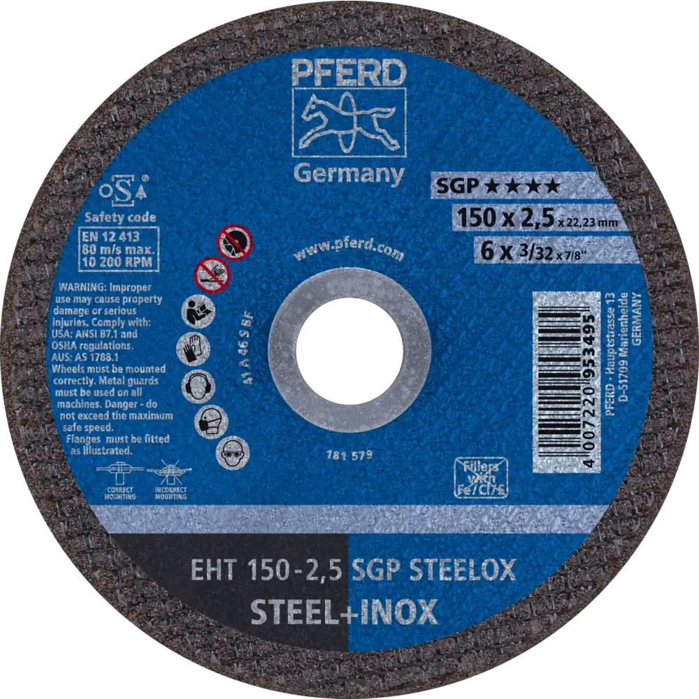 Pferd Tools PFERD TOOLS Trennscheibe EHT 150x2,5x22,23 mm gerade Speziallinie SGP STEELOX für Stahl/Edelstahl-1 Product picture Primär-Darstellung