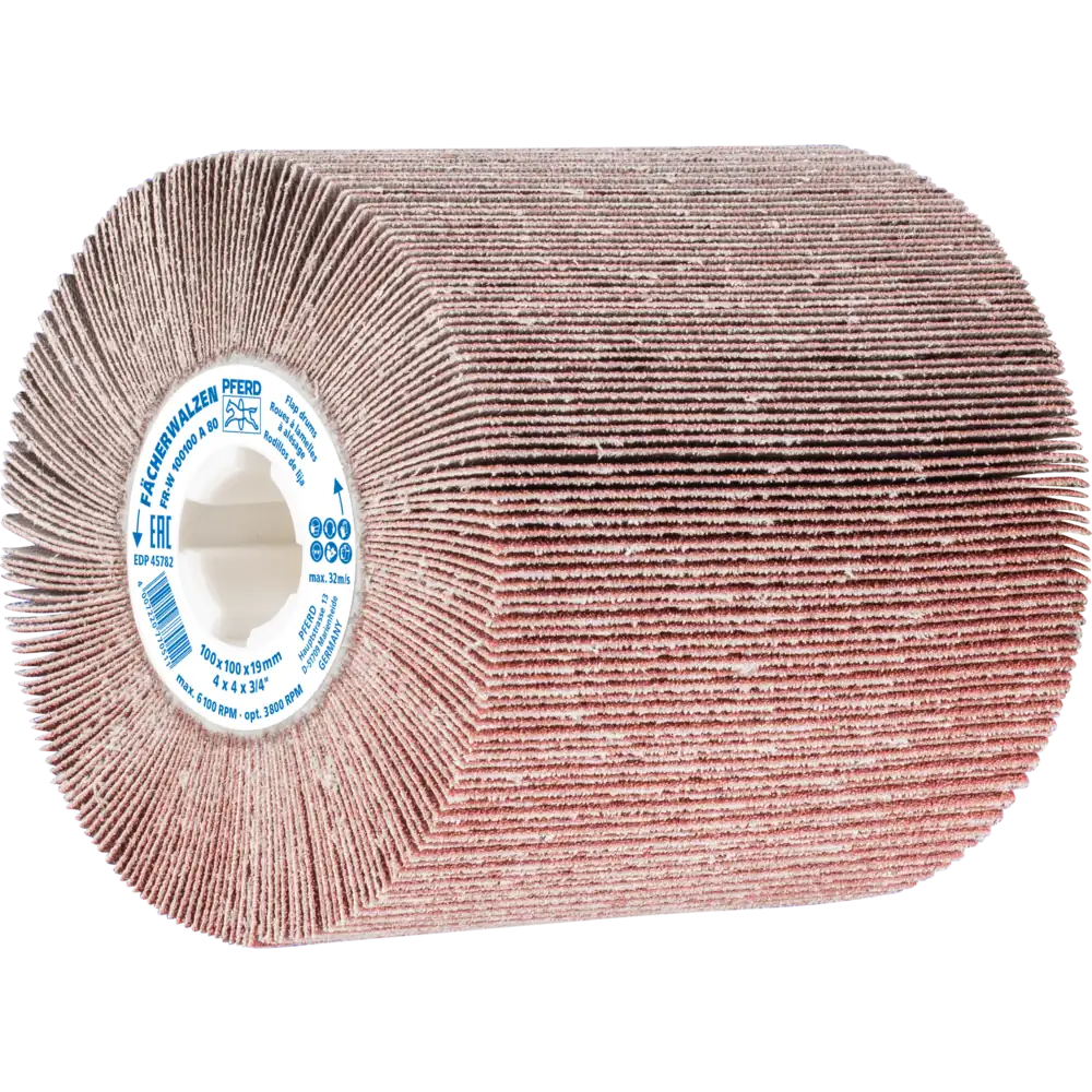 Pferd Tools PFERD TOOLS Fächerschleifwalze Ø 100x100 Keilnut 19 mm A80 zum universellen Einsatz auf Walzenantrieben-1 Product picture Primär-Darstellung