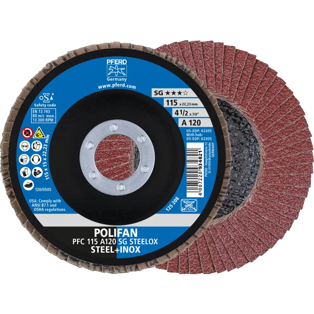 Pferd Tools PFERD TOOLS POLIFAN Fächerscheibe PFC 115x22,23 mm konisch A120 SG STEELOX Stahl/Edelstahl-1 Product picture Primär-Darstellung