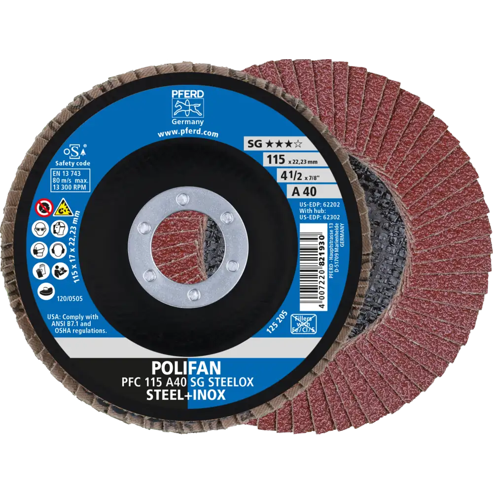 Pferd Tools PFERD TOOLS POLIFAN Fächerscheibe PFC 115x22,23 mm konisch A40 SG STEELOX Stahl/Edelstahl-1 Product picture Primär-Darstellung